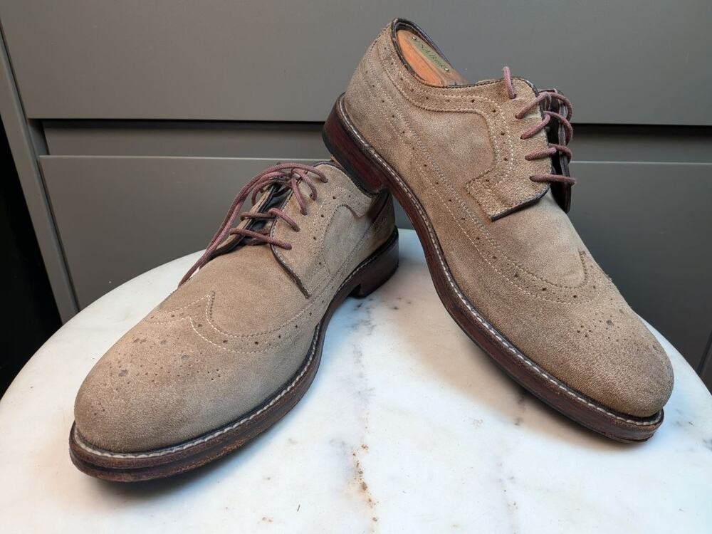 Johnston & Murphy Mens 10.5 M Beige Suede Wingtip Oxfords Shoes 20-2650